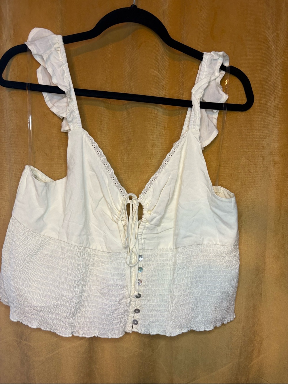 wild fable White Ruffle-Trim Tie-Front Cropped Camisole